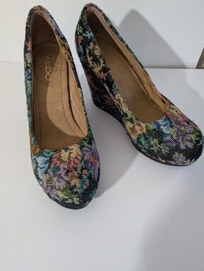 ALDO Multicolor Floral Tapestry Wedge Pumps